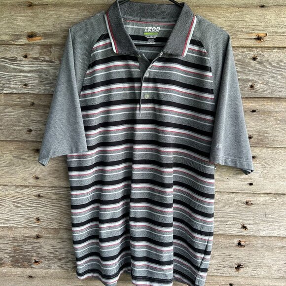Izod Men's Slim Fit Polo Shirt Gray Striped Size XL Polyester/Cotton Blend - Picture 9 of 9